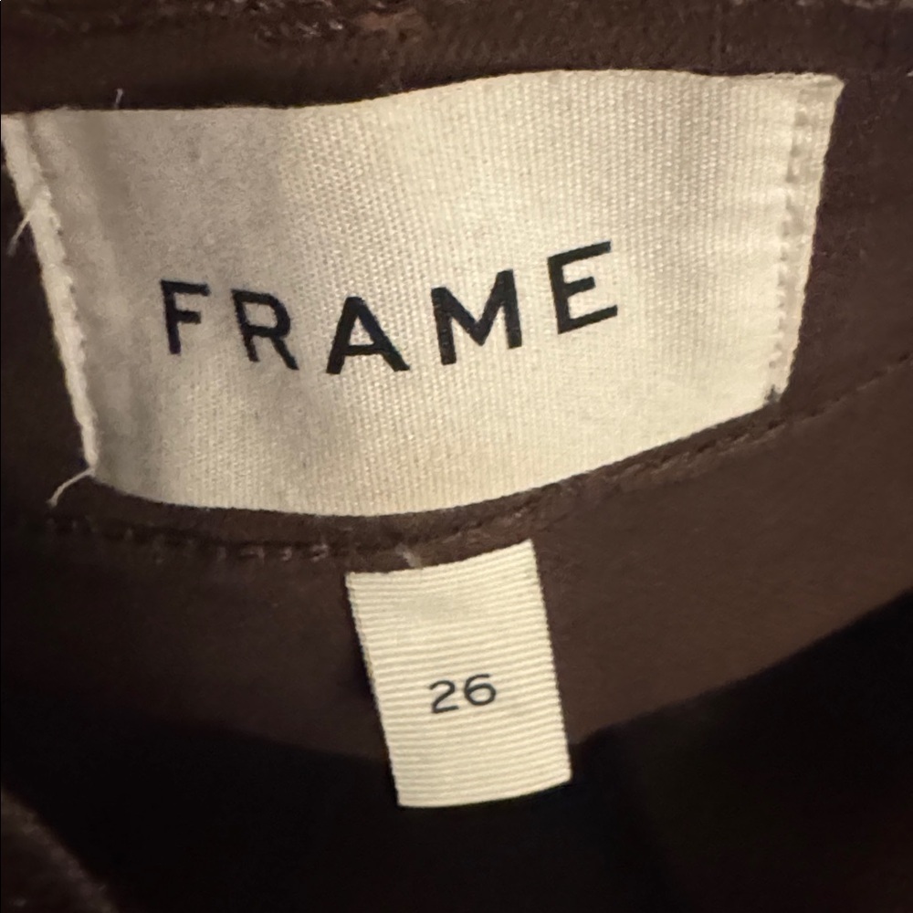 FRAME Le Sylvie Slender Straight Dark Choclate Brown Wax Coated Denim Jeans 26 - Picture 8 of 10